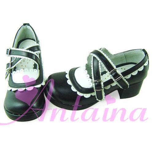 Gothic Lolita Shoes, Black Matte & Scalloped