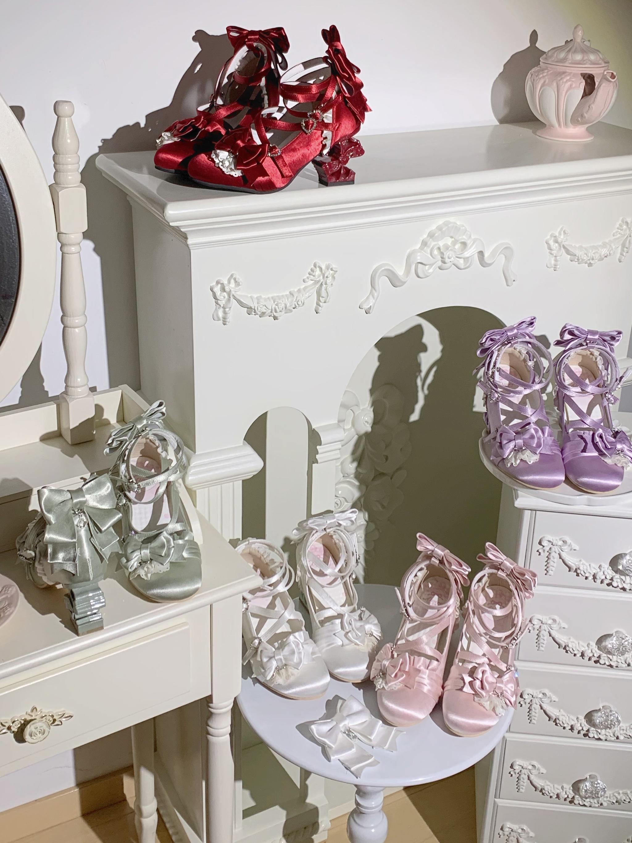 Thousand Knots - Classic Lolita Satin Heels Shoes, Bow-shaped Heel