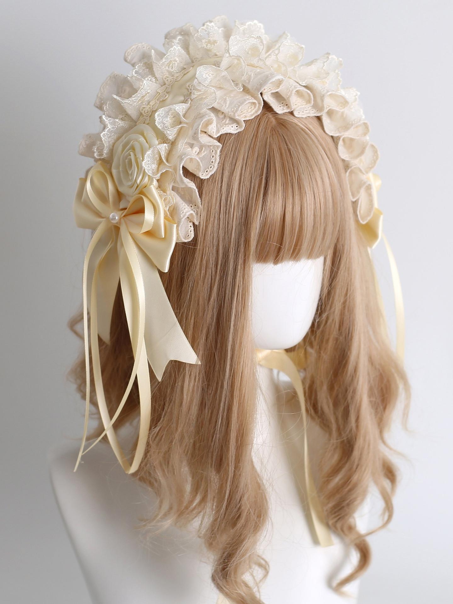 Lace Lolita Hairband, 2-in1 Bunny Ear Hairband Flower Bud Hairband Only