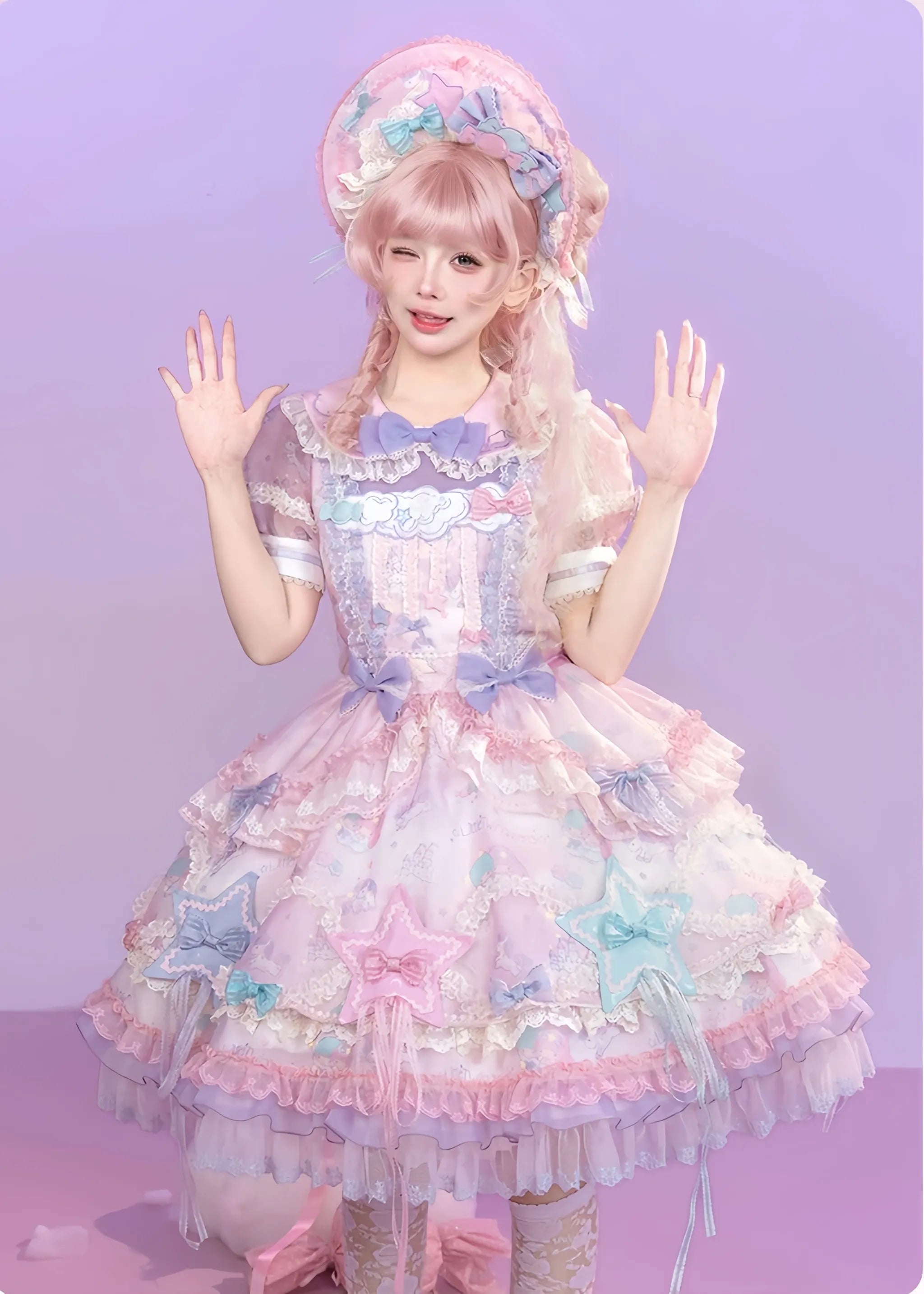 Little Twin Stars - Cotton Lining Sweet Lolita Dress Set, Unicorn and Star Print 45655:857290