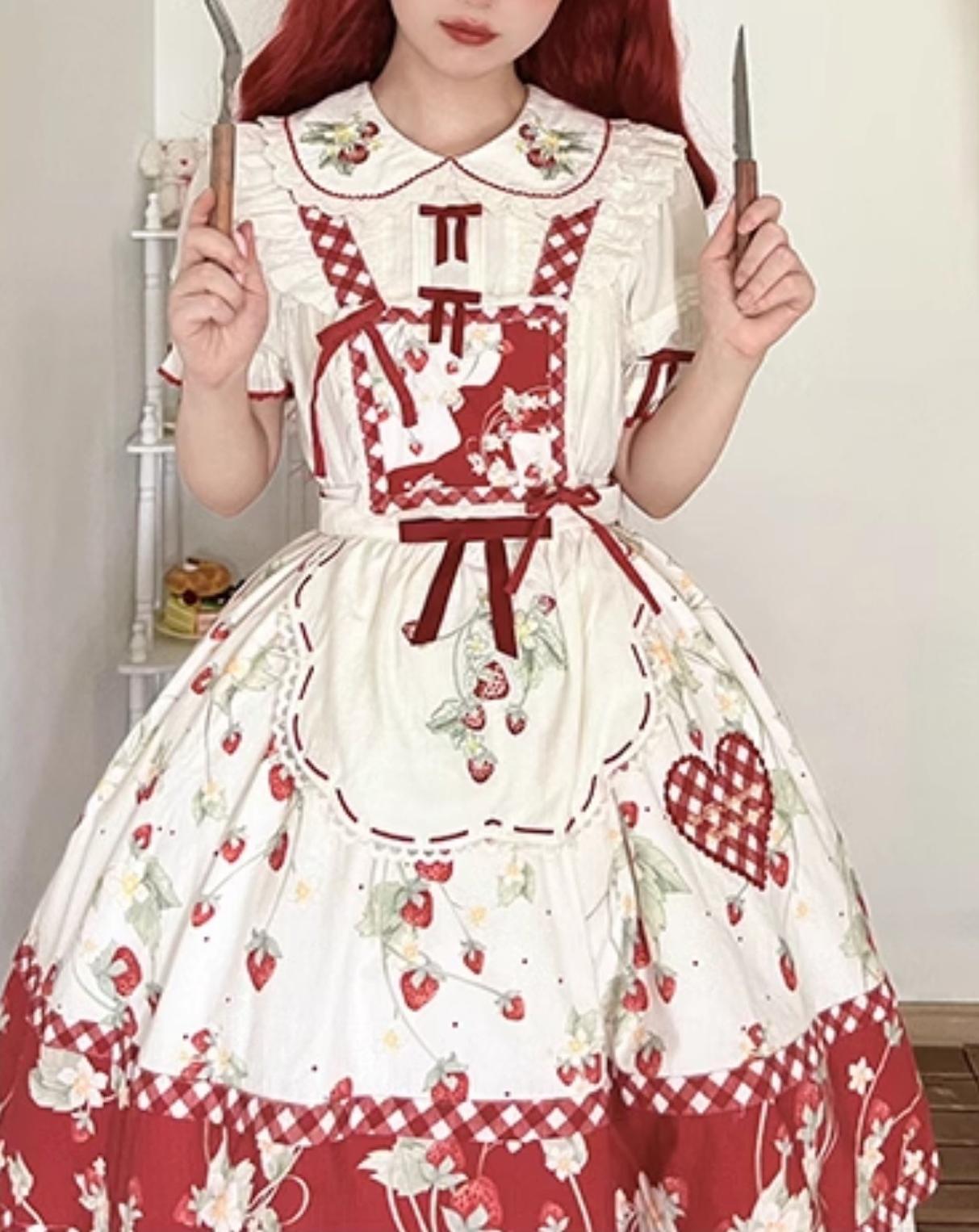 Piggy Bun - Sweet Lolita Shirt Strawberry Embroidery Ivory Blouse
