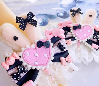 Sweetheart Endless - Sweet Lolita Lace Rabbit Ears Cuffs Multicolor a pair of big rabbit ears and heart blackpink cuffs