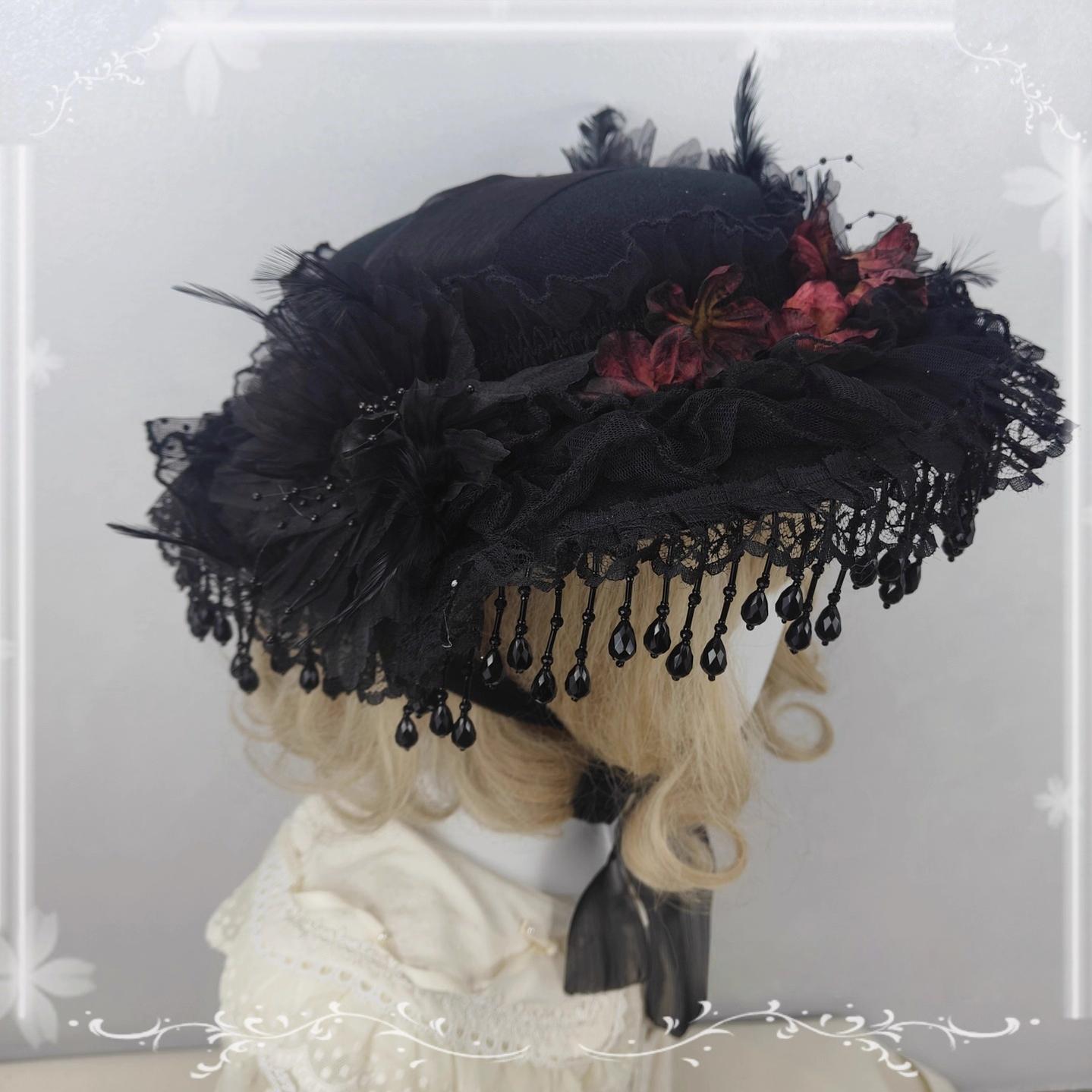 Cocoa Jam - Gothic Lolita Flat Hat, With Ribbon Ties 43904:789518