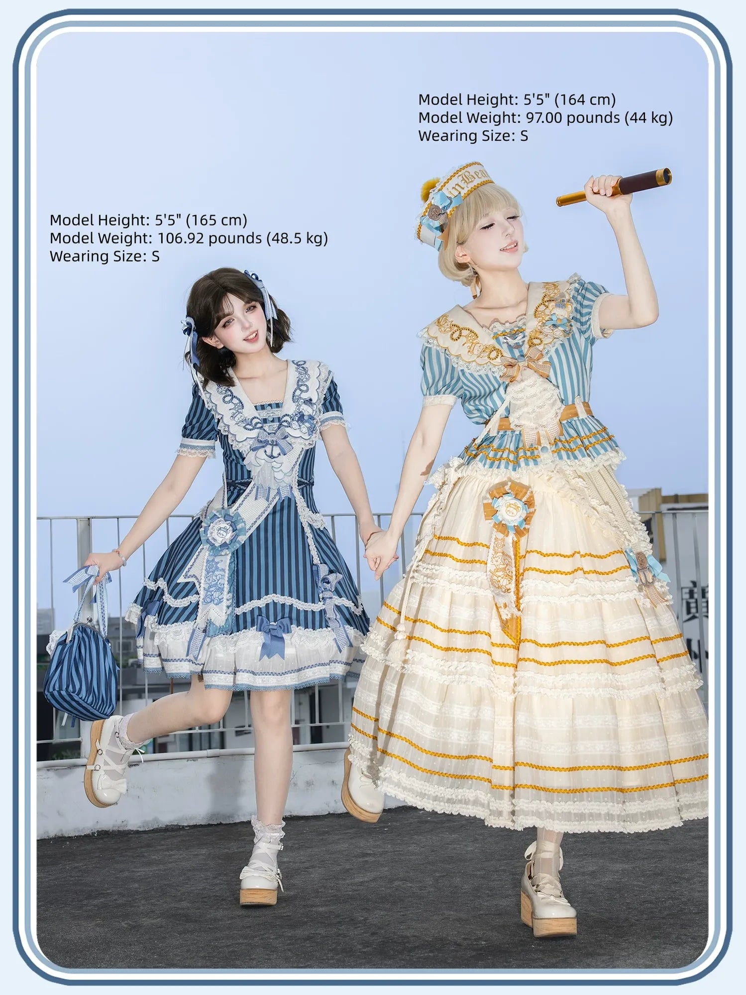 Antique Naval Bear - Striped Classic Lolita Sailor Collar OP, Bear Embroidery 45518:854258
