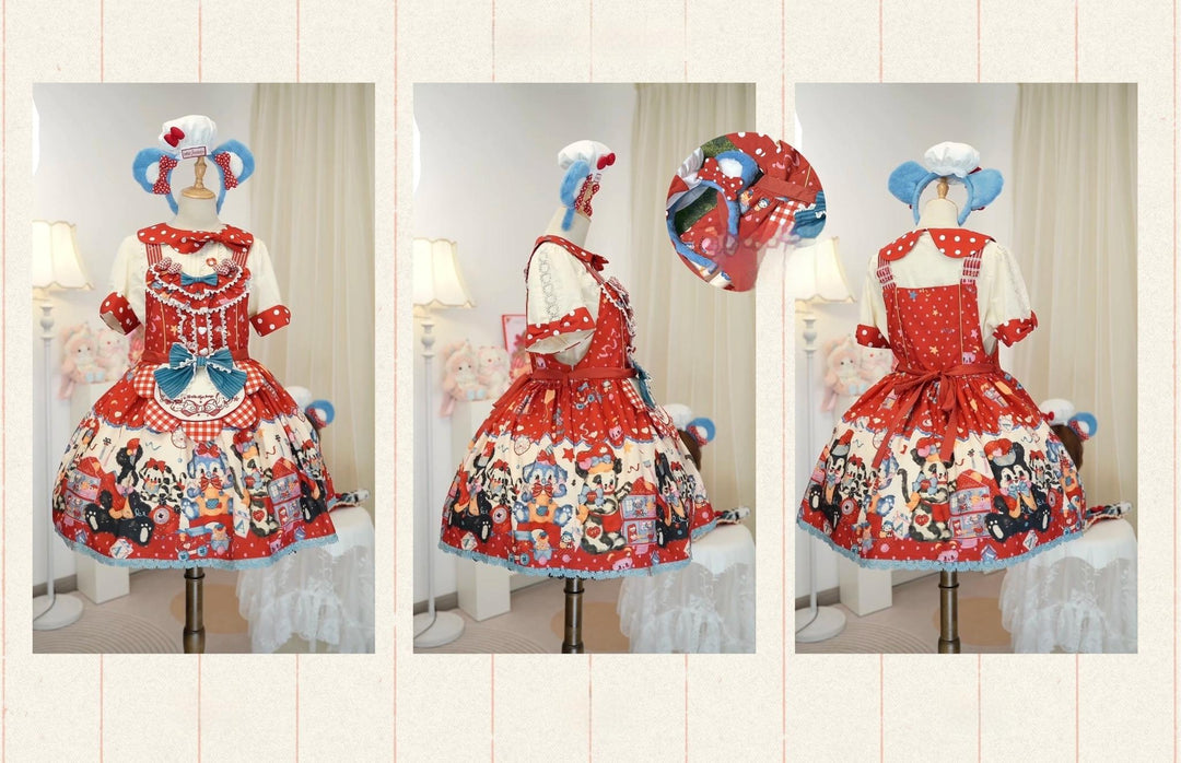 Star Fantasy~The Dogs Party~Kawaii Lolita Dress Set with JSK Salopette and Shirt