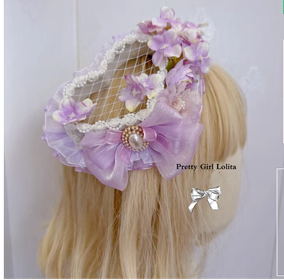 Pretty Girl Lolita~Purple Lolita~Kid Lolita Accessory Vintage Headdress and Straw Hat a love heart hollow-out top hat  