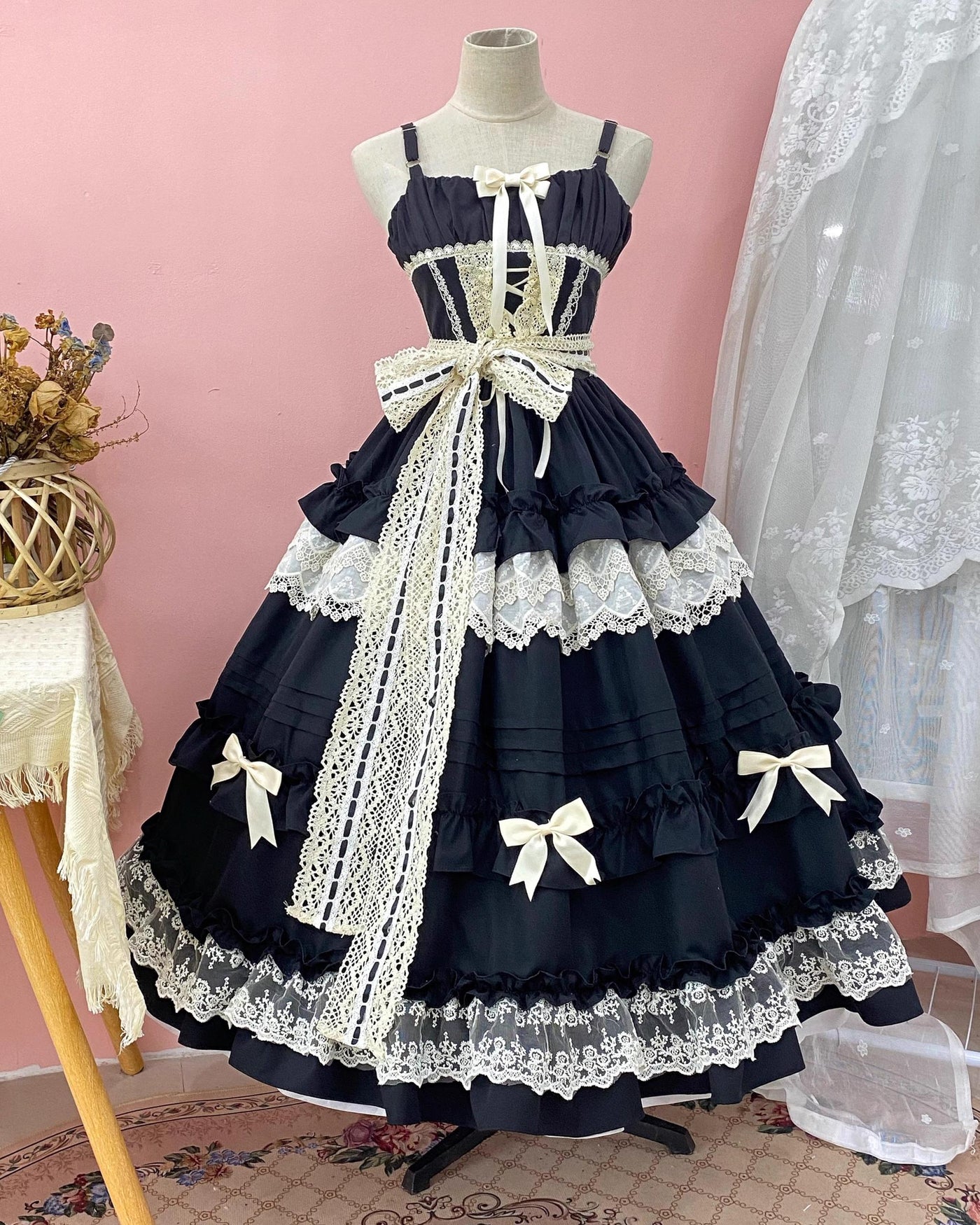 (BFM)Qianmu~Lilianne~Elegant Lolita Ruffled Hem JSK Dress Multicolors S black JSK 