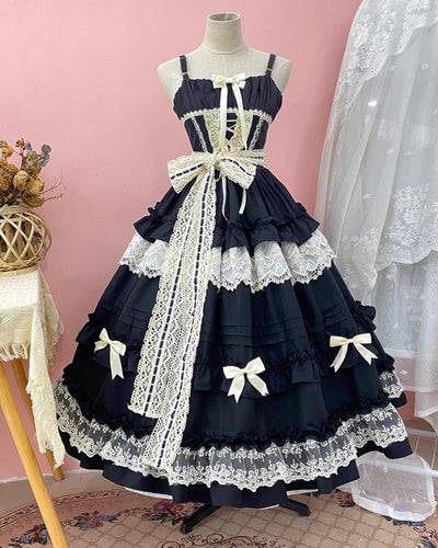 (BFM)Qianmu~Lilianne~Elegant Lolita Ruffled Hem JSK Dress Multicolors S black JSK 