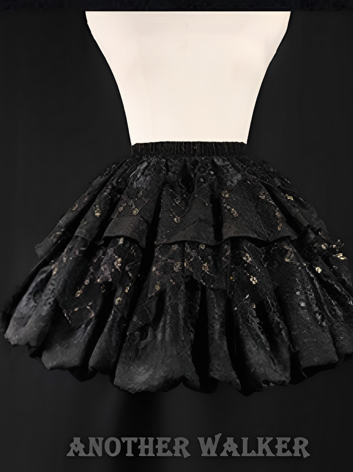 Another Walker~Night and Night Furan~Gothic Lolita Fishtail Skirt Set Black Lolita Set S Black (bud skirt) 