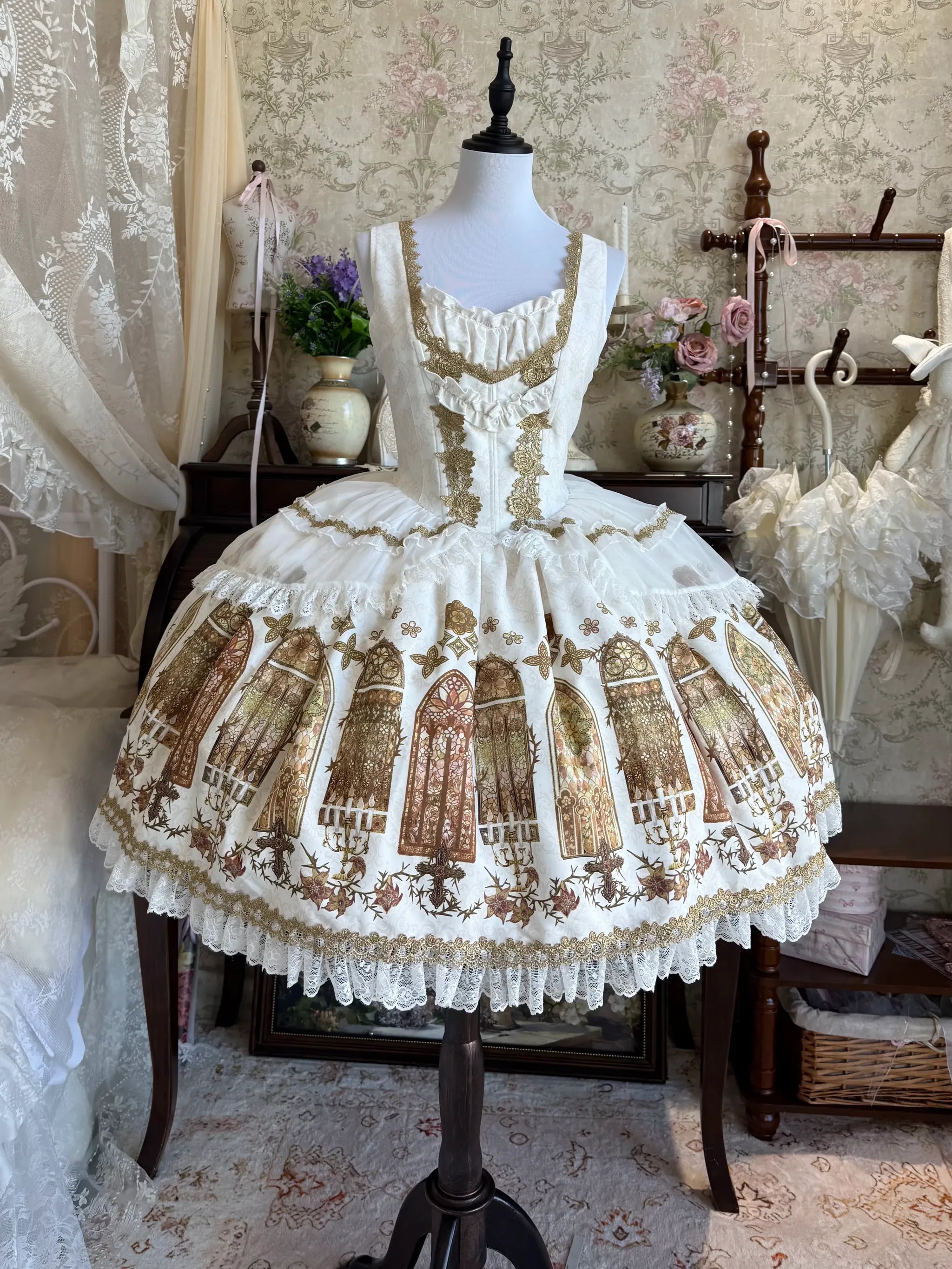 Gothic Lolita JSK Dress & Blouse Set, Stained Glass Print (L M S XL) 45793:862615