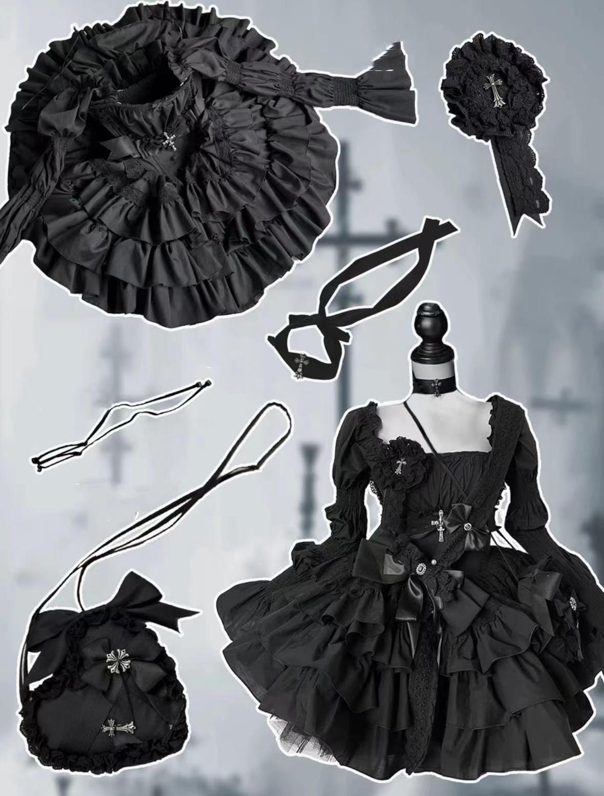(BFM)PoshePose~Bai Xueji~Lolita Strapless Dress Fishbone Dress XS Little black idol 