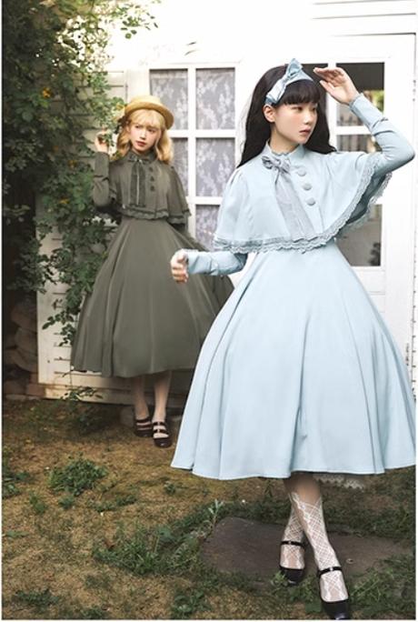 KINOKOKO~Aslan Blessings~Classic Lolita OP Seven-panel Slim Fit Dress with Cape