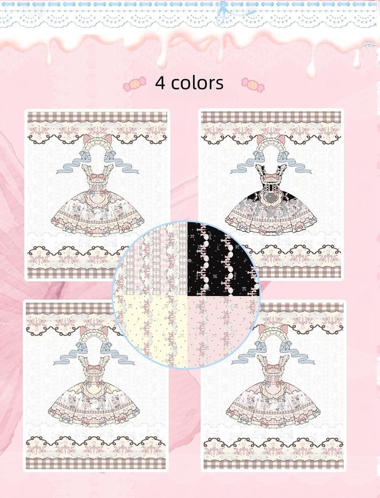 Shattered Lace Dream - Shattered Cat - Cat Printed Kawaii Lolita JSK Dress, Embroidered Sash