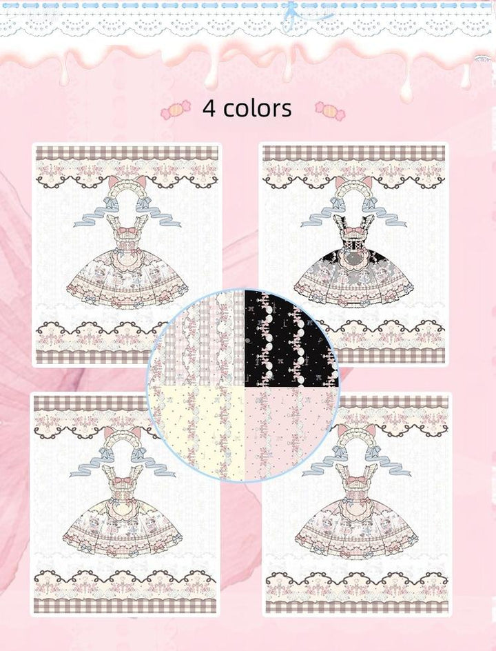 Shattered Lace Dream - Shattered Cat - Cat Printed Kawaii Lolita JSK Dress, Embroidered Sash