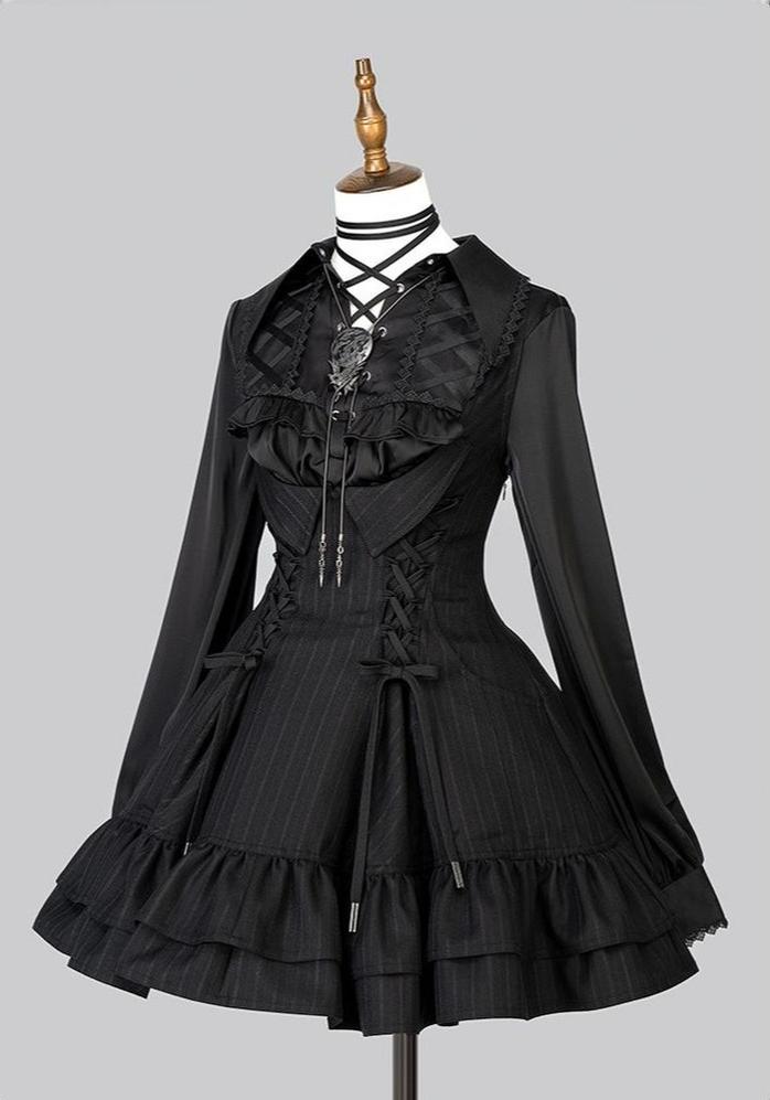 DuskProphecy - Heron - Classic Lolita Striped JSK Dress, Halter Neckline 44313:803281