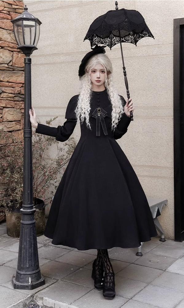 With PUJI~13th Night~Gothic Lolita OP Dress with Built-in Cape