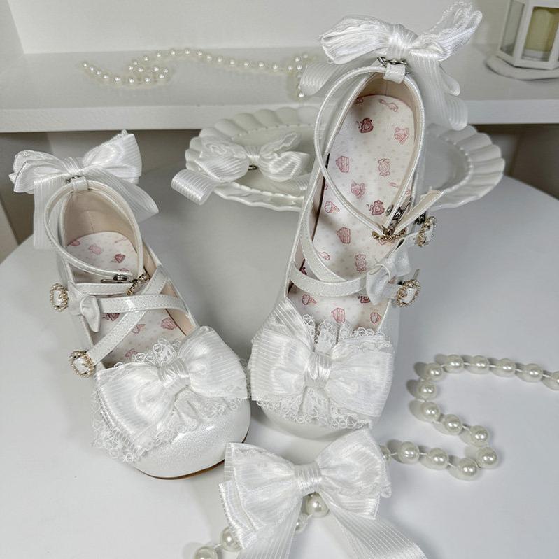 Cloud Satin Dream - Sweet Lolita Shoes, Ribbon Bows & Round Toe