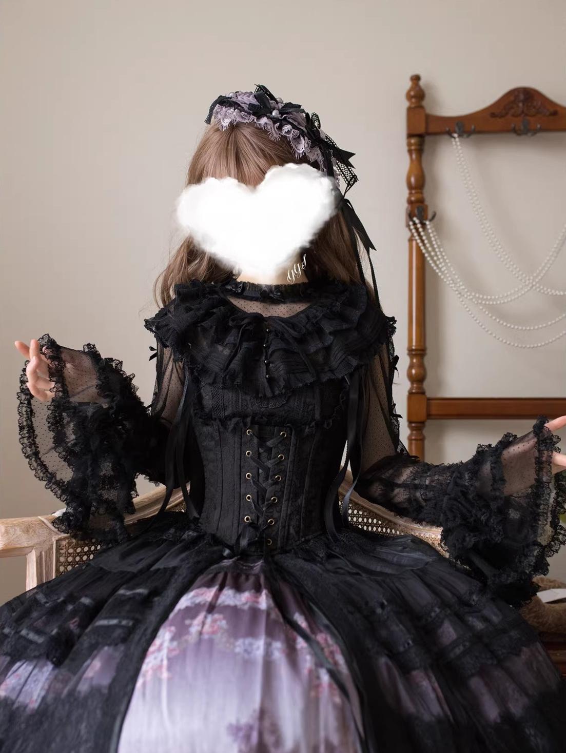 Vernal Feast - Polka Dot Lolita Blouse, Ruffled False Collar