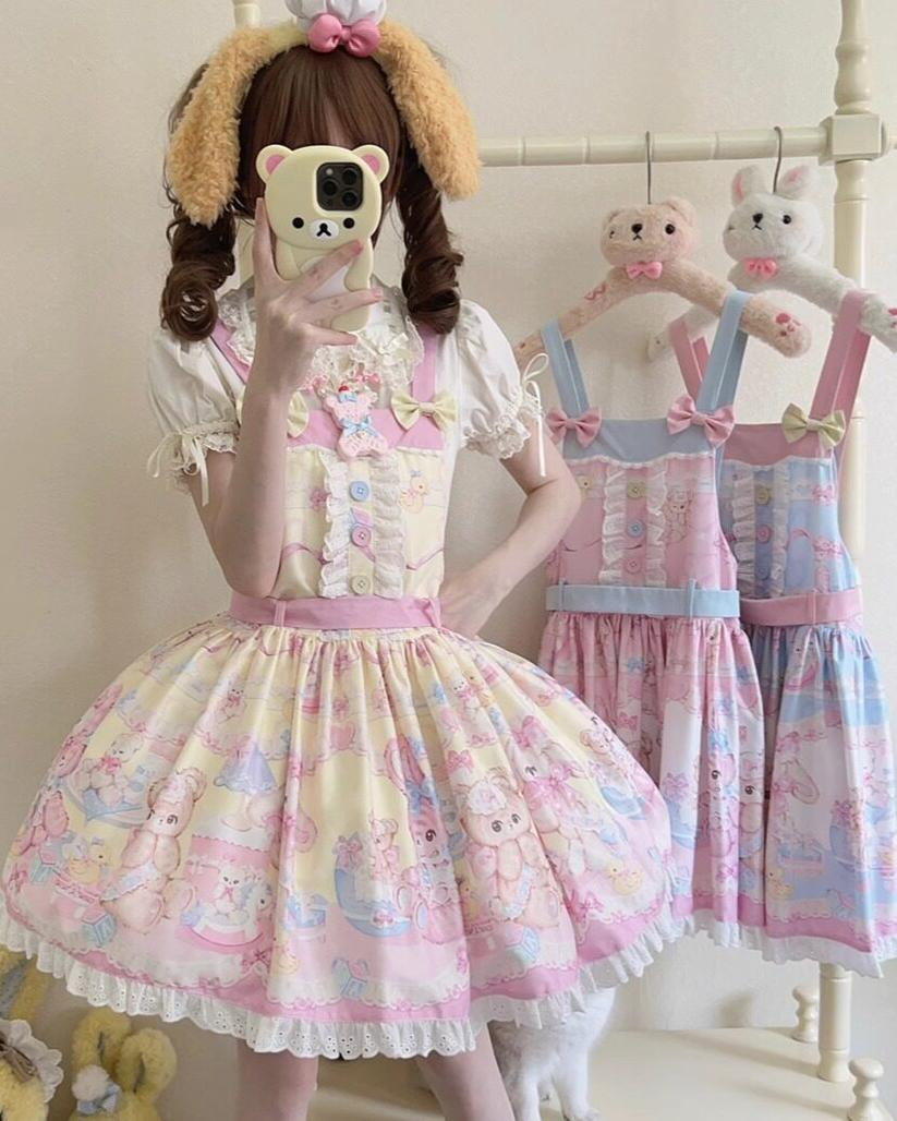 Bear Sweet - Printed Sweet Lolita Salopette Dress 44870:829523