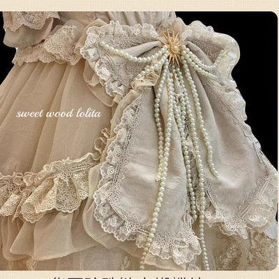 (BFM)Sweet Wood~Aphrodite's Dream~Vintage Lolita Wedding Tea Party Lolita Dress S large bow 