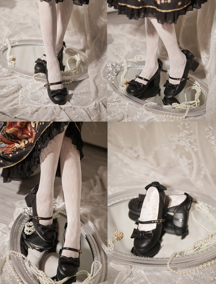 Sheep Puff~Elegant Lolita Bownot Retro High Heel Shoes 6558:725892