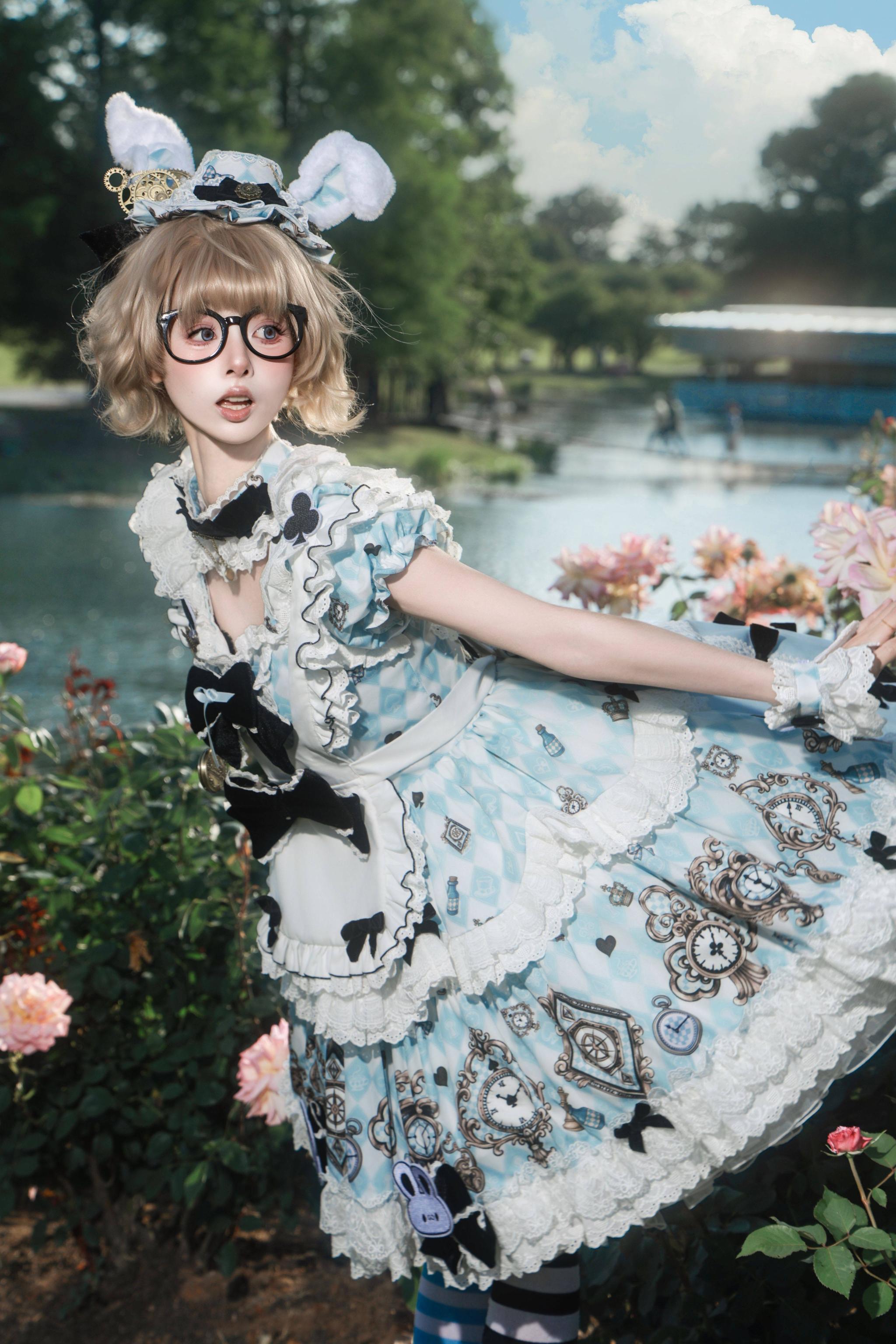 Unnamed Journey - Sweet Lolita Argyle Printed OP Dress with Bunny Details 45510:850435