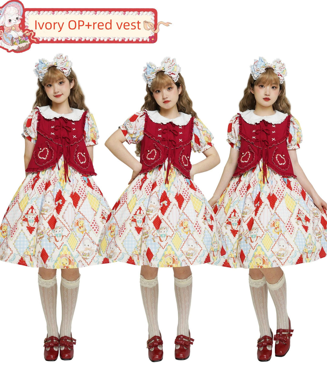 Southern Cross~Showa Kaleidoscope~Sweet Lolita OP SK and JSK with Rabbit Print 42127:727865