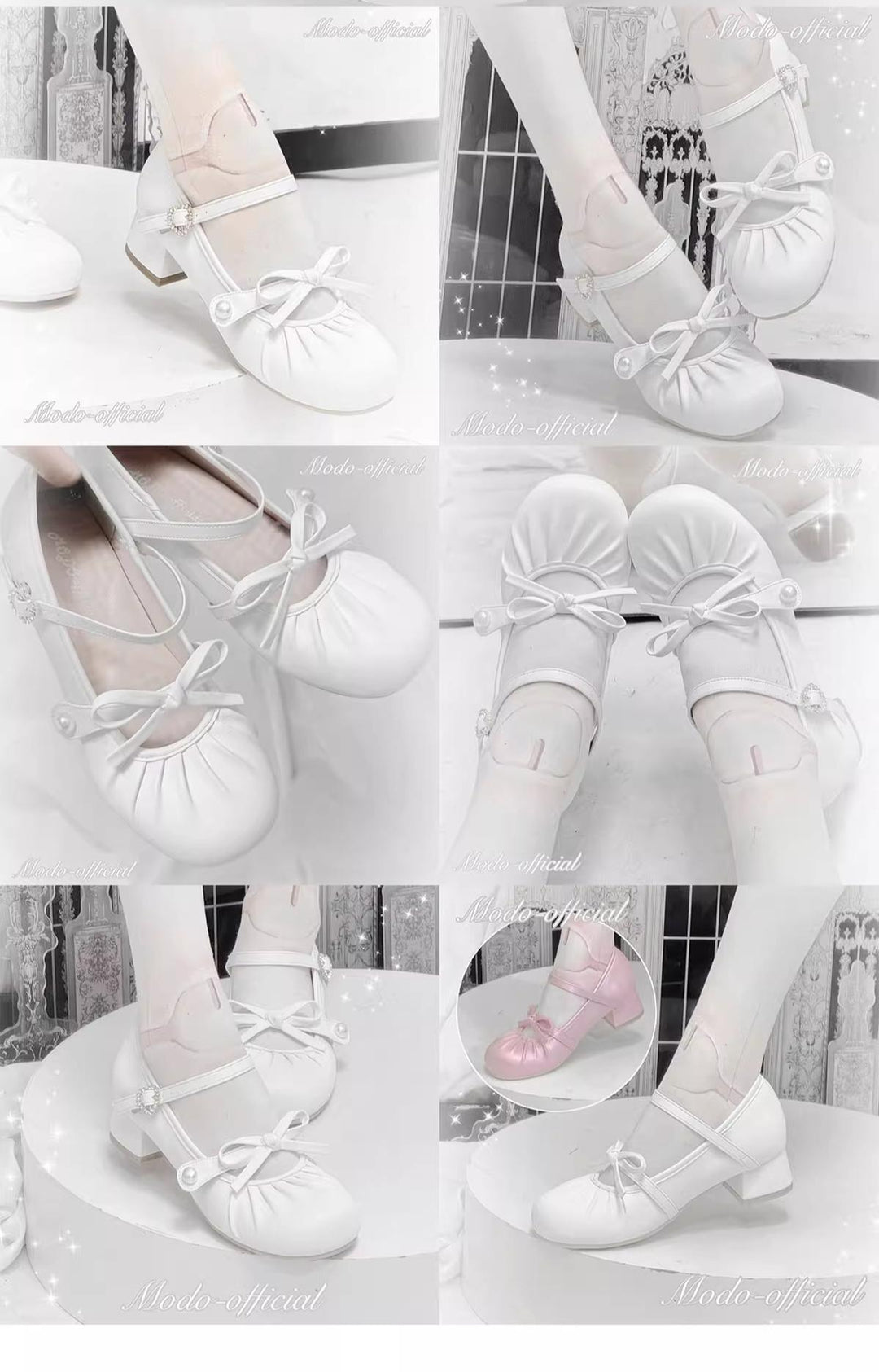 MODO~Glimmer Ballet~Elegant Lolita Shoes Low Chunky Ballet Round-toe Heels