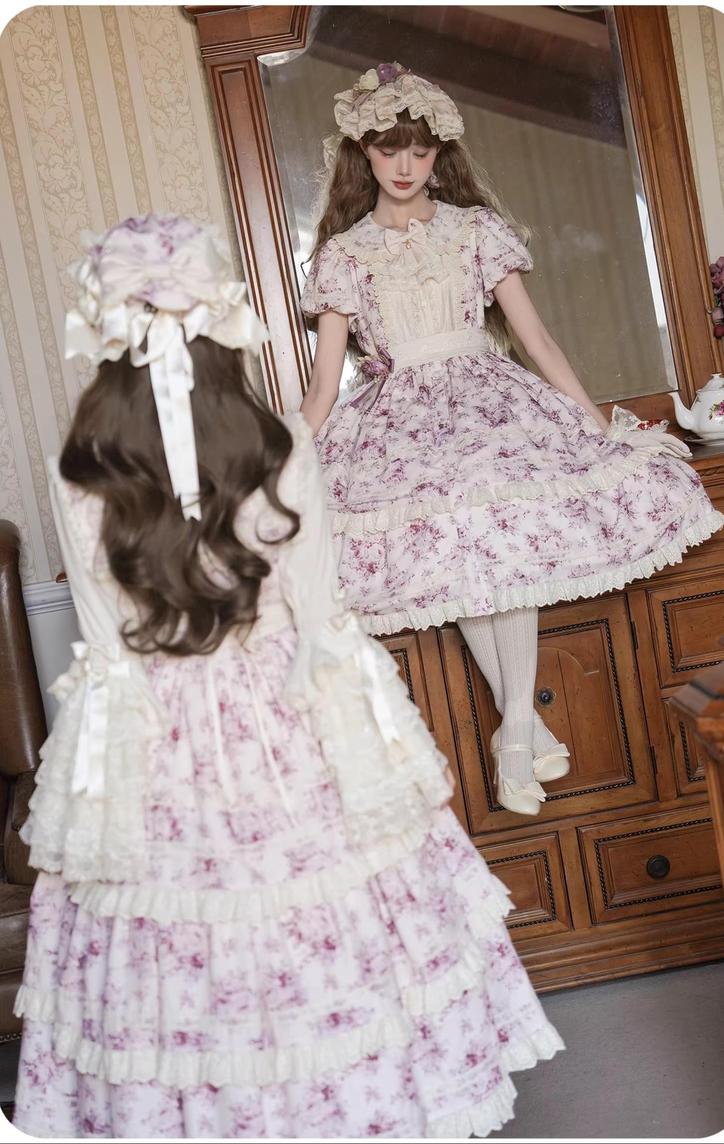 Black Rose - Printed Old School Lolita Dress, Front Opening