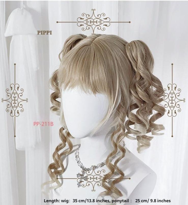 Pippi Palace~Retro Lolita Wig Double Ponytail Sweet Lolita Curl Wig