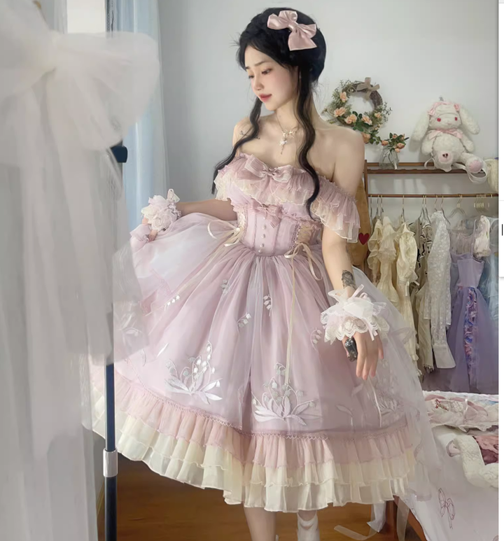 Mieye~Elegant Lolita JSK Flounce Hemline Multicolors S pink JSK 