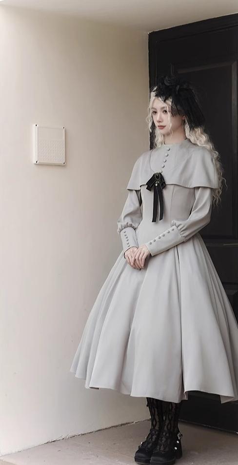 With PUJI~13th Night~Gothic Lolita OP Dress with Built-in Cape