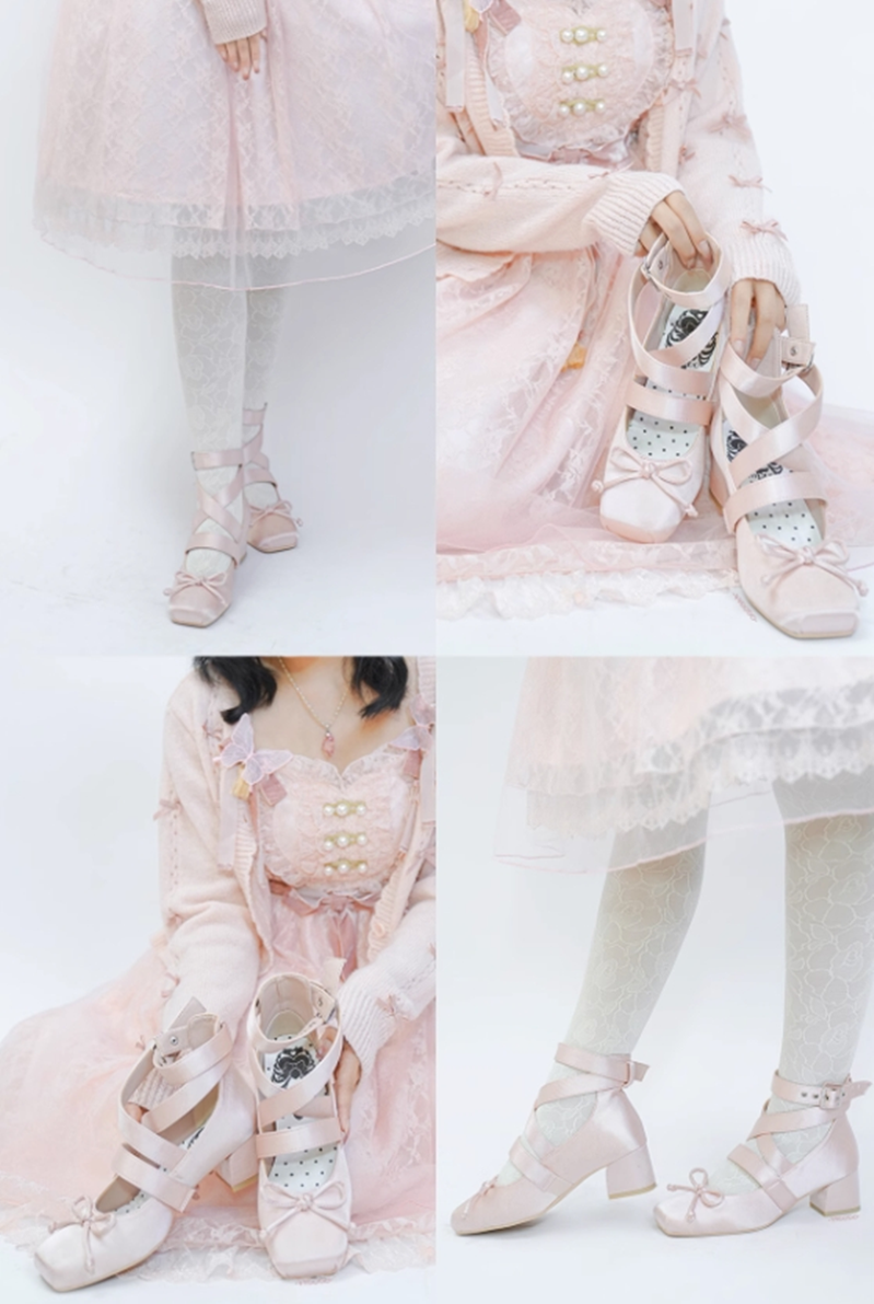 (BFM)MODO~Elegant Lolita Shoes Ballet Round-toe Mid-heel Shoes   