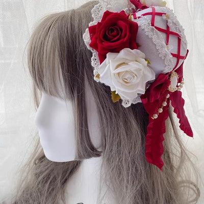 Pretty Girl Lolita~Elegant Lolita Burgundy Rose Headdresses a hat  
