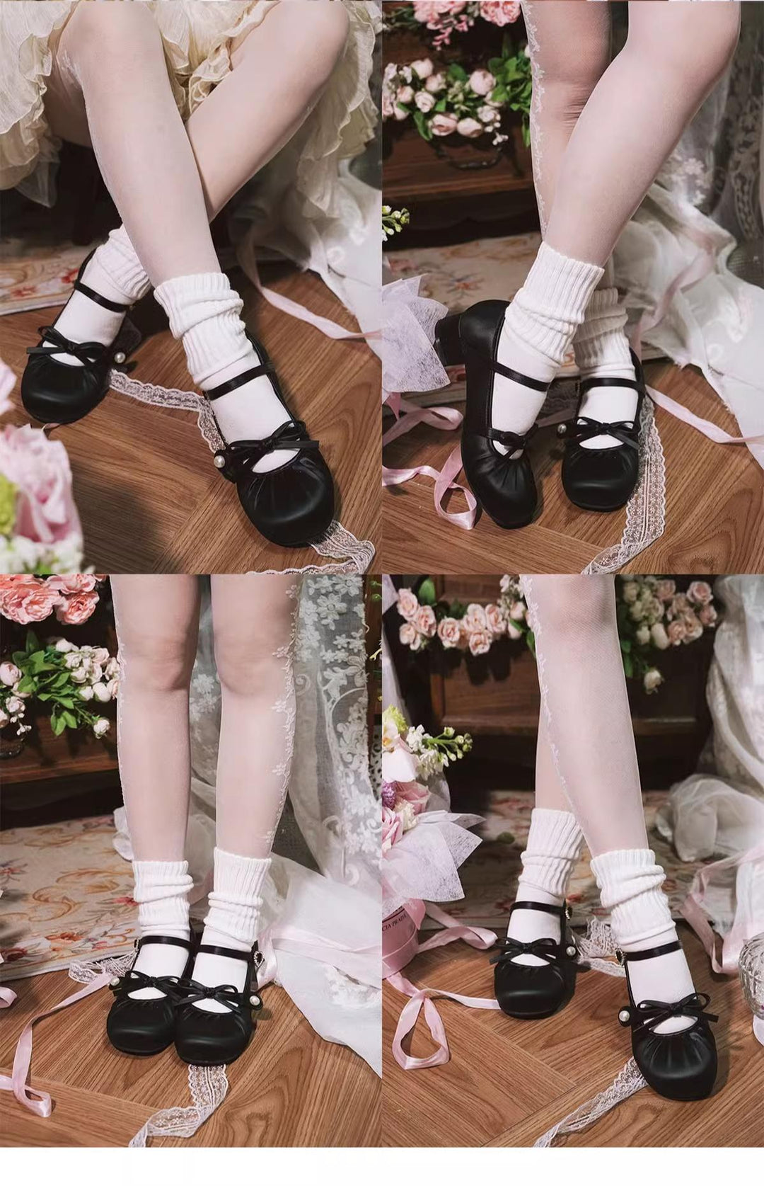 MODO~Glimmer Ballet~Elegant Lolita Shoes Low Chunky Ballet Round-toe Heels