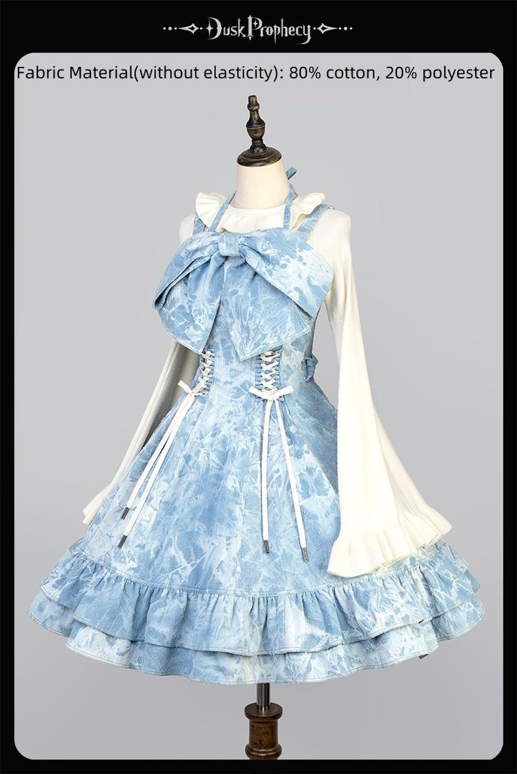 DuskProphecy~Egret 2.2-3.1 Version~Sweet Lolita Denim JSK Bust-Supporting Dress (L M S XL) 42166:729662