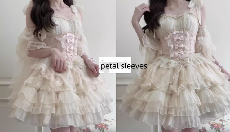 Original Design~Heart Flutter Love~Sweet Lolita Accessoriy Set and Inner Wear Multicolors a pair of petal sleeves beige (beige black blue pink purple) 34294:481354