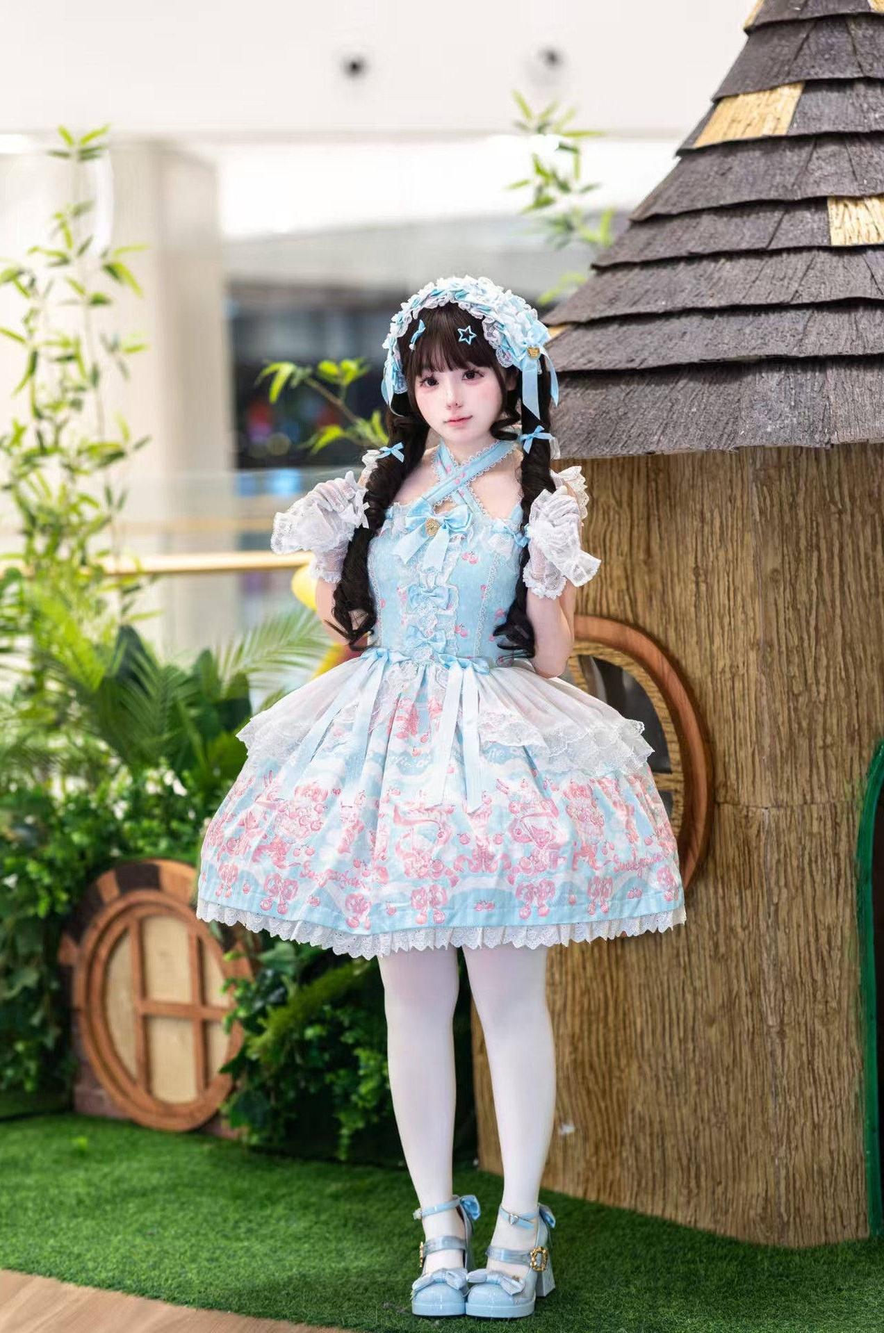 Cherry Parfait - Printed Sweet Lolita Dress, Macaron Colors