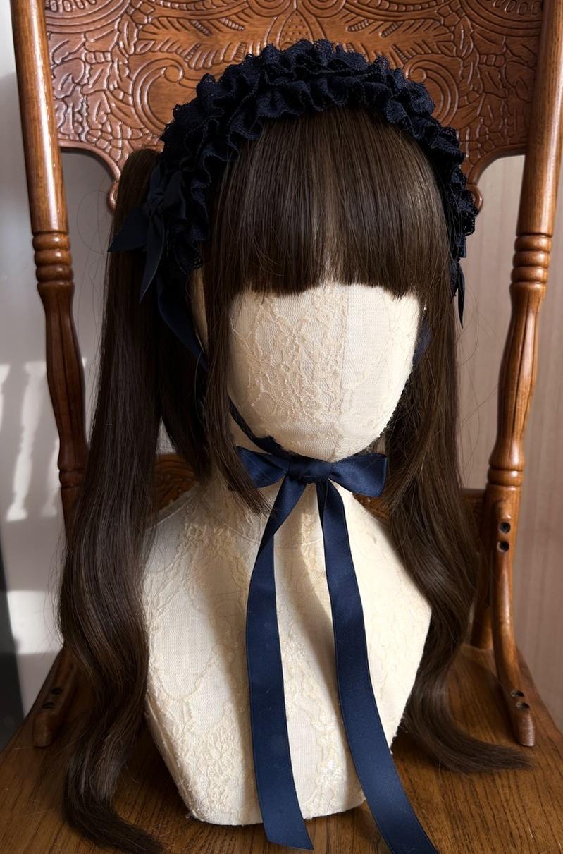 MAID - Customized Elegant Lolita Bow Lace KC Headdress Cyan