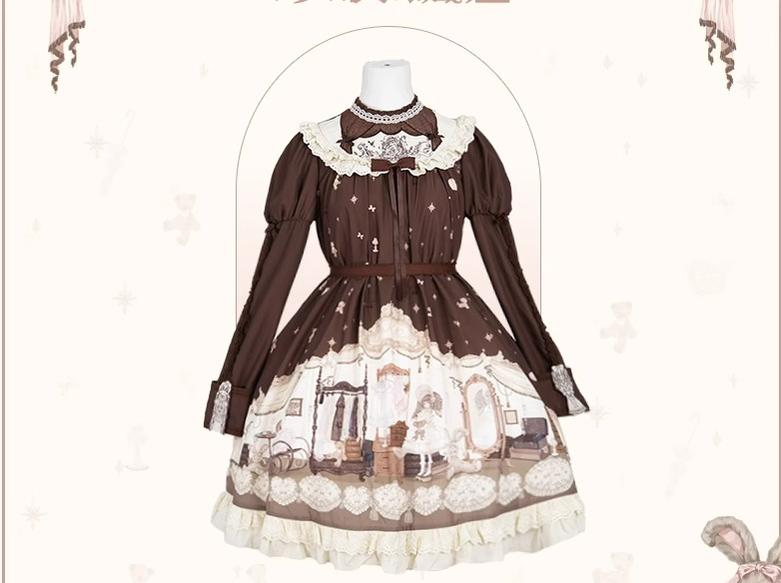 (BFM)Mademoiselle Pearl~Lovely Lolita Dress OP Cloak Blouse SK Set XS OP (Chocolate Color) (L M S XL XS) 31460:362558