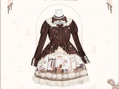 (BFM)Flower and Pearl Box~Lovely Lolita Dress OP Cloak Blouse SK Set XS OP (Chocolate Color) 