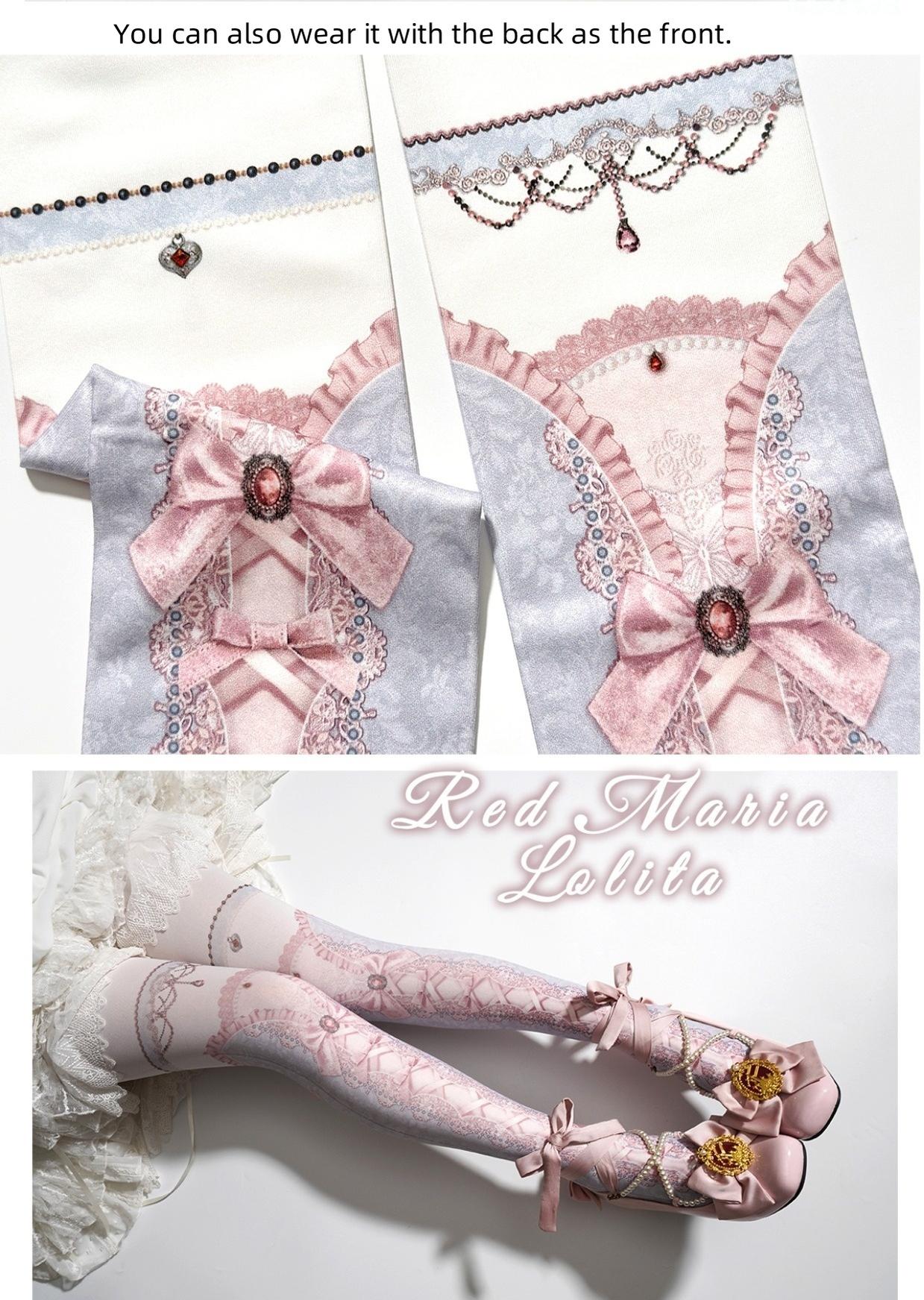 Red Maria - Printed Lolita Pantyhose, Multiple Colors