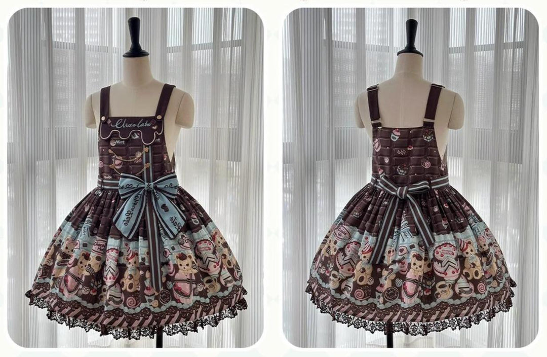 Sweet Dream Sheep~Chocolate Bear~Sweet Lolita Salopette High Waist Dress   