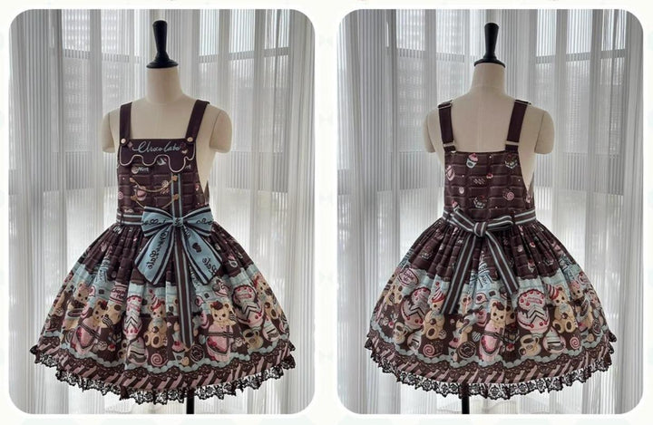 Sweet Dream Sheep~Chocolate Bear~Sweet Lolita Salopette High Waist Dress   