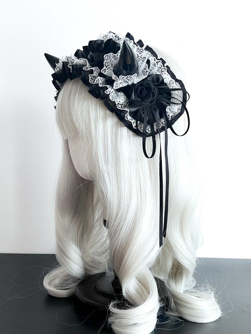 MAID~Gothic Lolita Halloween KC Devil Horn Hairband Customizable Color