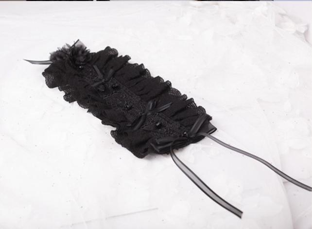 Waltz - Classic Lolita Accessories, Long Mesh Trailing Hairband Only Black