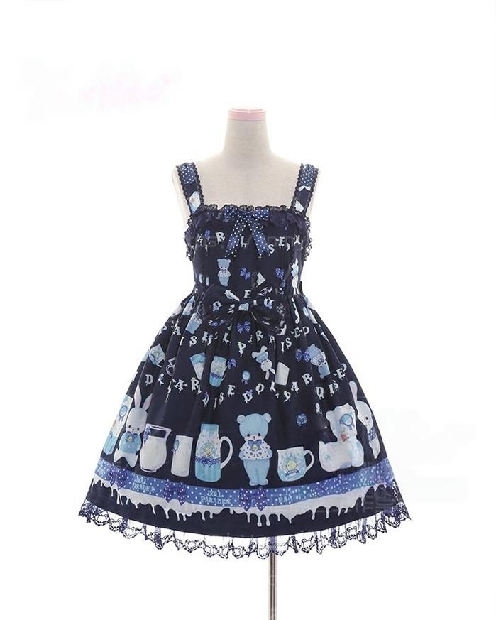 To Alice - Dear Dolls - Kawaii Lolita JSK Dress, Bear & Bunny Print (L M S) 44016:791841