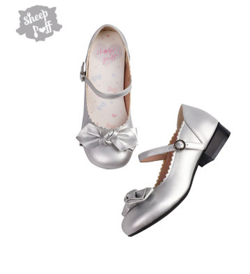 Sheep Puff~Kawaii Lolita Round Toe Mary Jane Shoes 35 silver low heel 