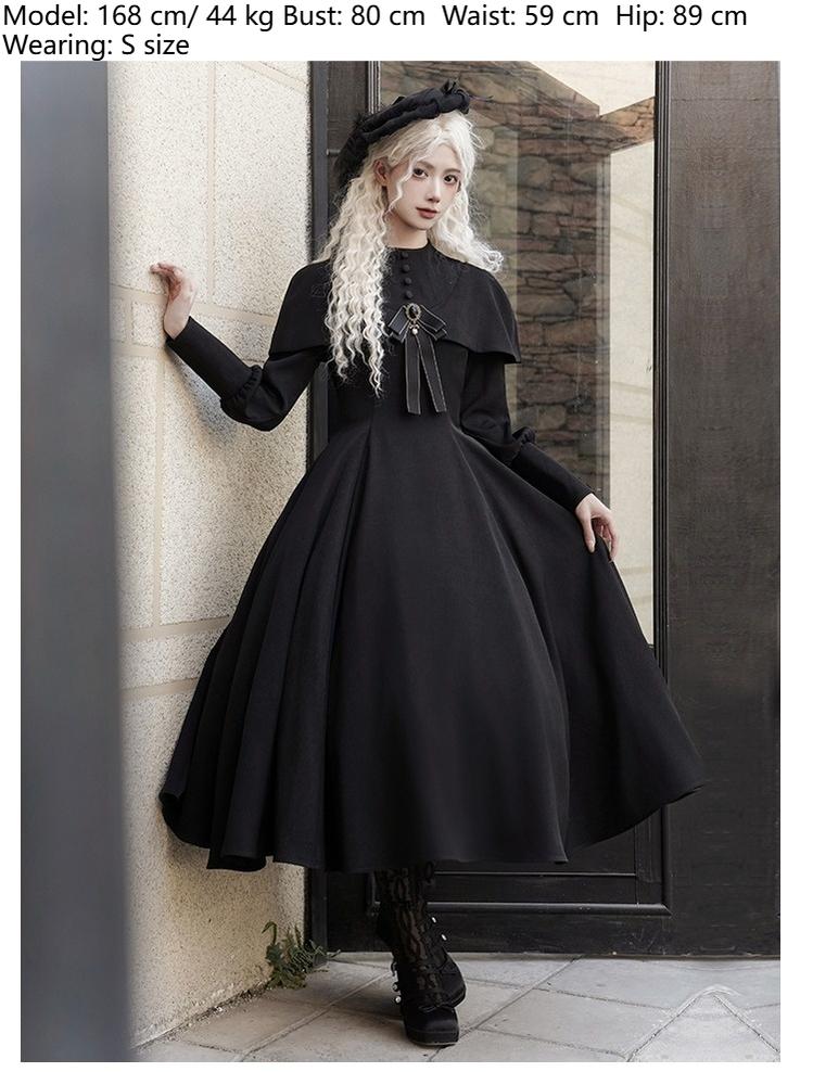 With PUJI~13th Night~Gothic Lolita OP Dress with Built-in Cape