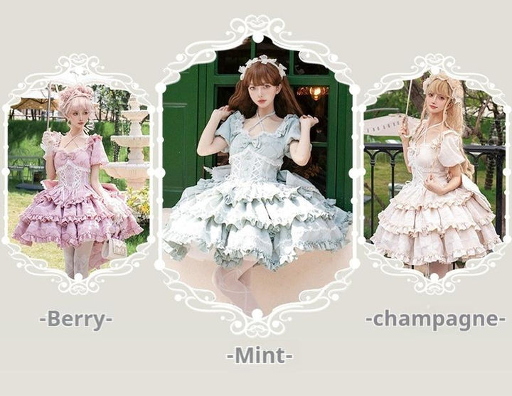 OCELOT~Puff Rose~Sweet Lolita OP Princess Bow Trailing Lolita Dress   